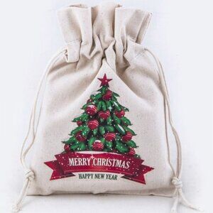 X'mas Tree Print Canvas Gift Pouch Ivory